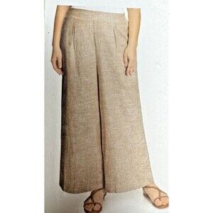 Ella Moss Womens X-Large Tan Linen Blend Wide Leg Ankle Boho Flowy Baggy Pants